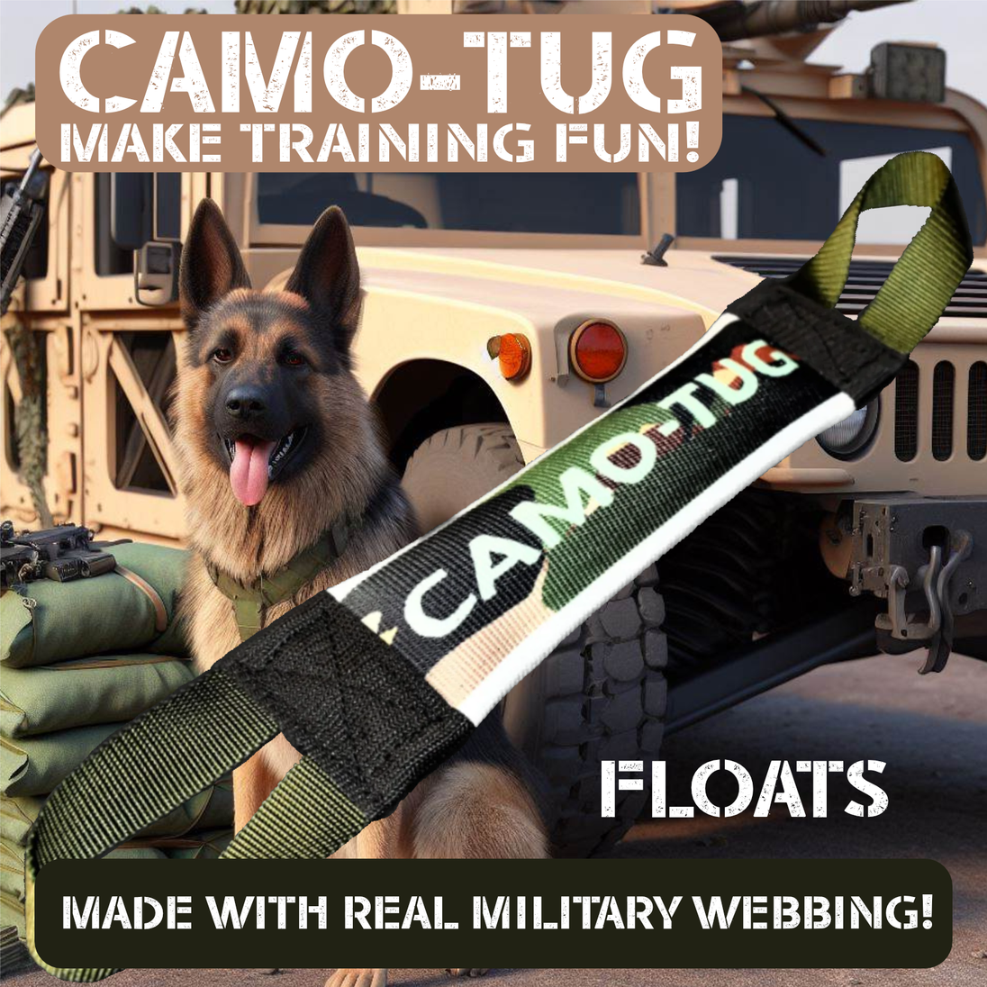 Army Green Fire Hose Training Tug - Camo Series - Bulletproof Pet Products Inc