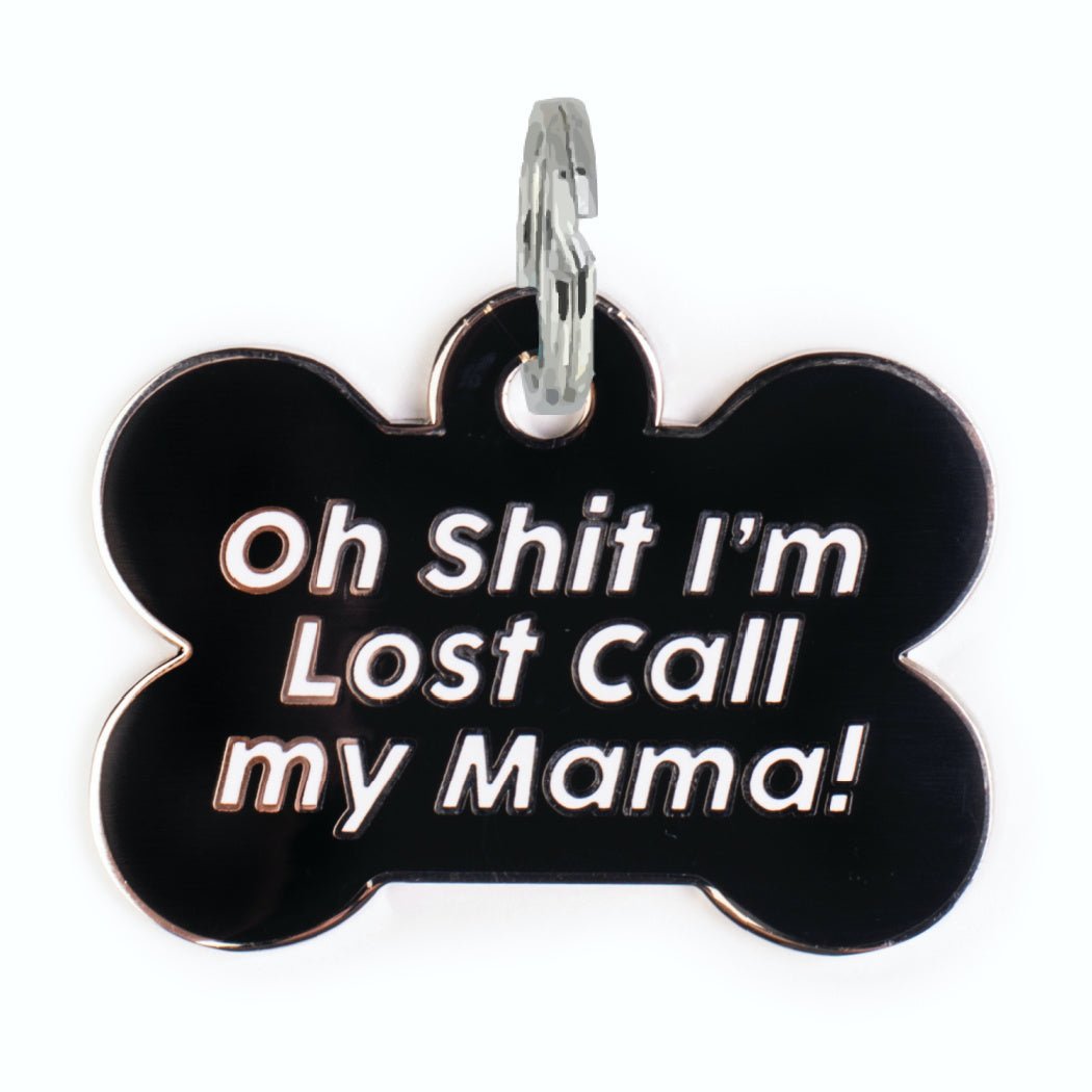 Bad Tags Black Enamel Dog Tag Charm Oh Shit I m Lost Call My Mama