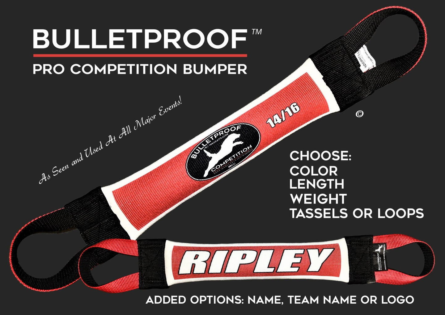 DOCK DIVING BUMPER TUG - COMPETITION SERIES WEIGHTED - CUSTOMIZABLE - Bulletproof Pet Products Inc