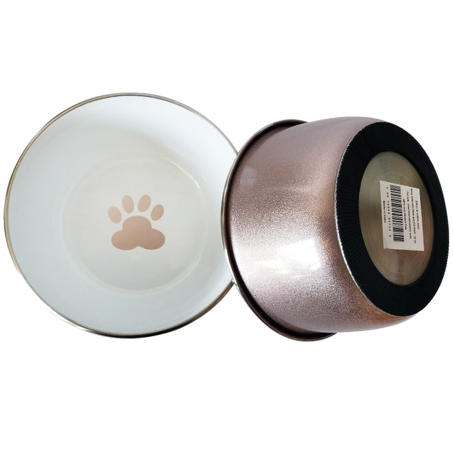 Eco-Friendly Deep Dog Bowl - Paw Print Design - Rose Gold - Bulletproof Pet Products Inc