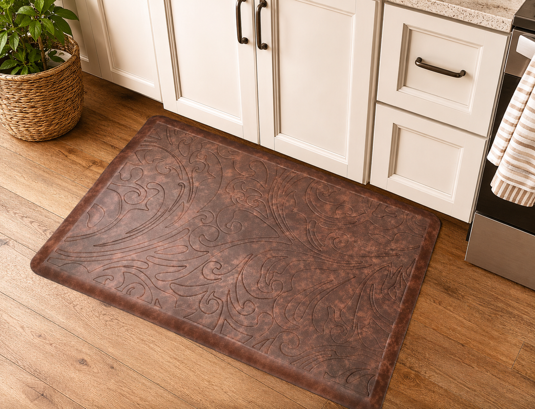 Elegant Embossed Kitchen Floor Mat Cushioned Anti Fatigue Non Slip 20" x 30" Burgundy Brown - Bulletproof Pet Products Inc