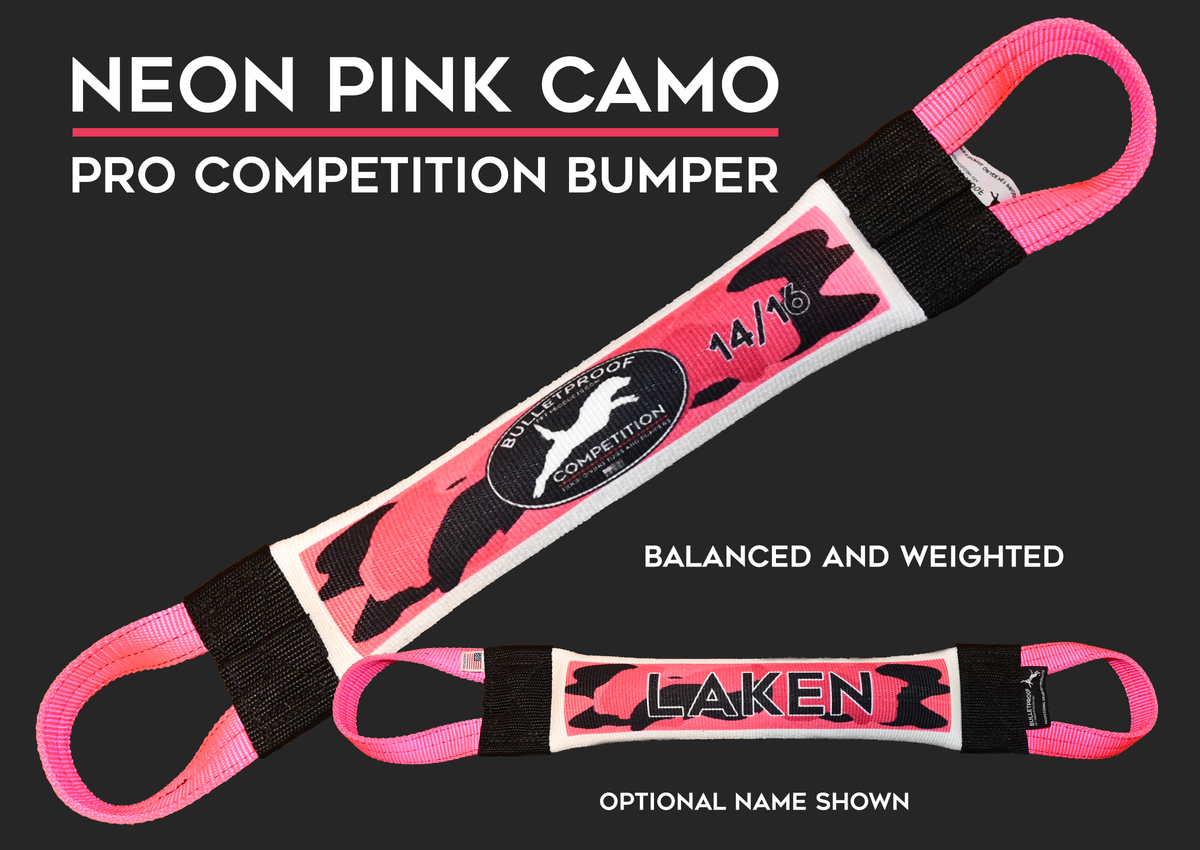 DOCK DIVING BUMPER TUG COMPETITION SERIES WEIGHTED NEON PINK CAMO Bulletproof Pet Products Inc