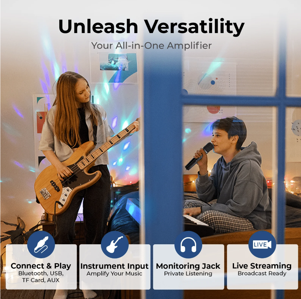 WinBridge S100 Wireless Voice Amplifier - Handheld Microphone 70W Multifunctional Portable Bluetooth Pa System Karaoke Speaker and Mic System Supports Guitar, Monitoring and Live - Bulletproof Pet Products Inc