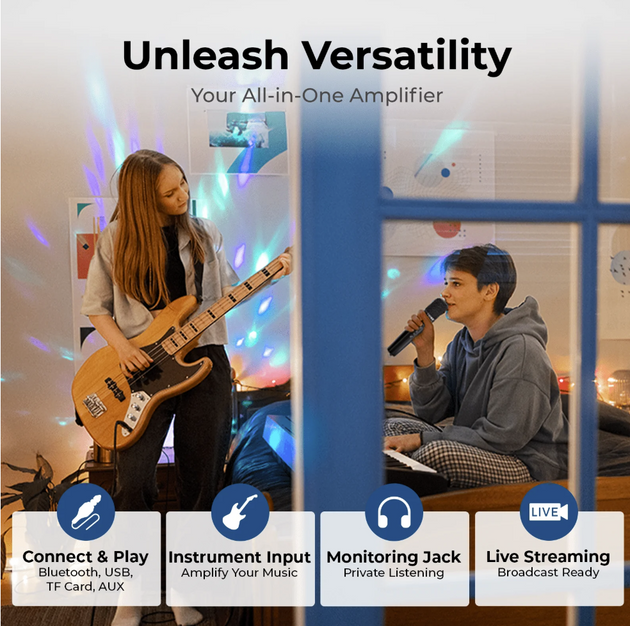 WinBridge S100 Wireless Voice Amplifier - Handheld Microphone 70W Multifunctional Portable Bluetooth Pa System Karaoke Speaker and Mic System Supports Guitar, Monitoring and Live - Bulletproof Pet Products Inc