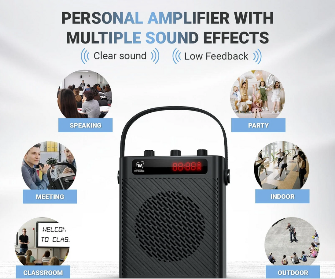 WinBridge S95 Bluetooth 5.3 Voice Amplifier with Wireless Headset Mirophone&Handheld Mic, 4 Sound Effects, Personal Megaphone Pa System Speaker for Teachers Indoor Outdoor Party - Bulletproof Pet Products Inc