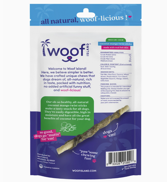 Coconut Twist Sticks with Real Mango and Fish Skin- Fits in the Indestructibone treat hole - Bulletproof Pet Products Inc