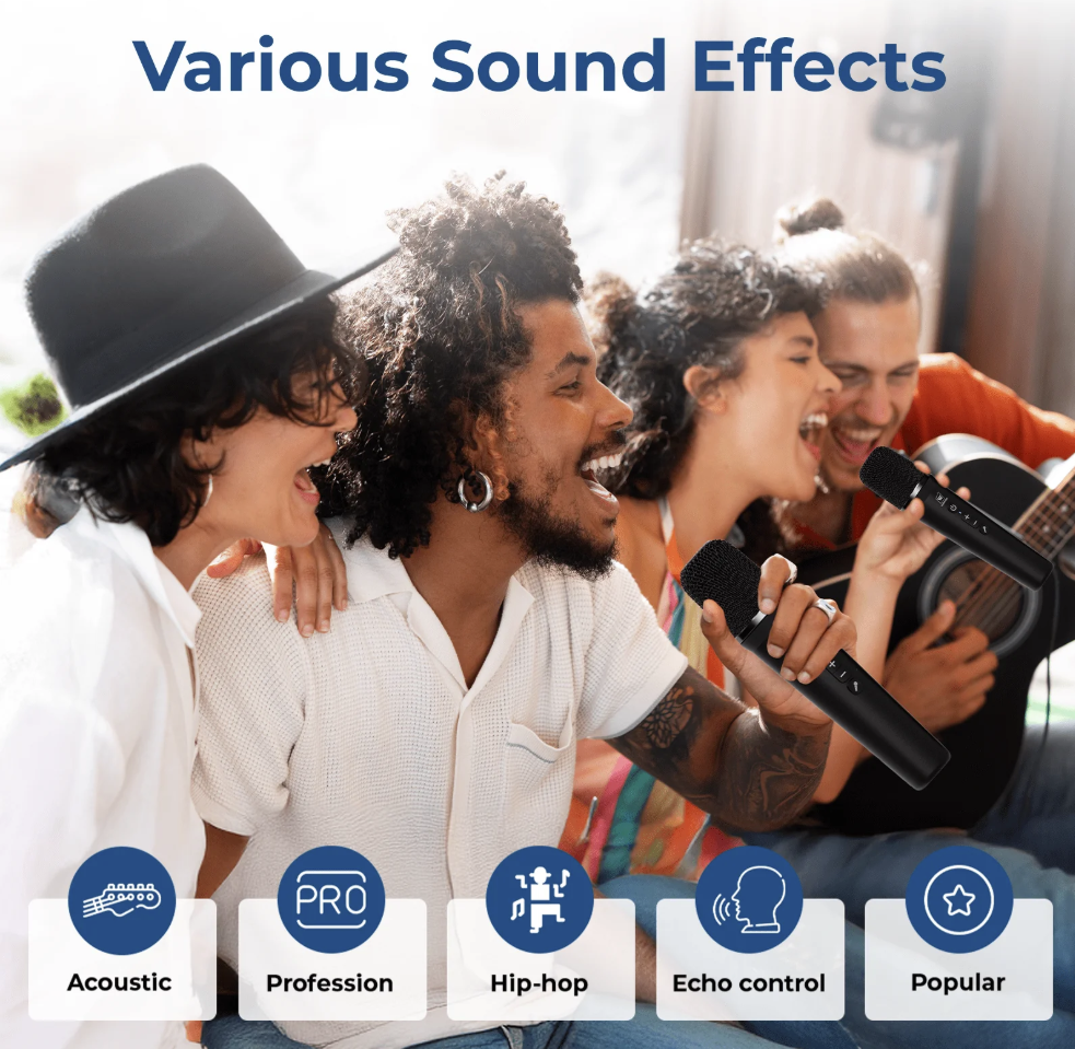 WinBridge S99 100W Powerful Wireless Voice Amplifier - 2 Handheld Microphones - Portable PA System w/ Sound Effects, Karaoke Speaker and Mic System Support Guitar Play - Bulletproof Pet Products Inc
