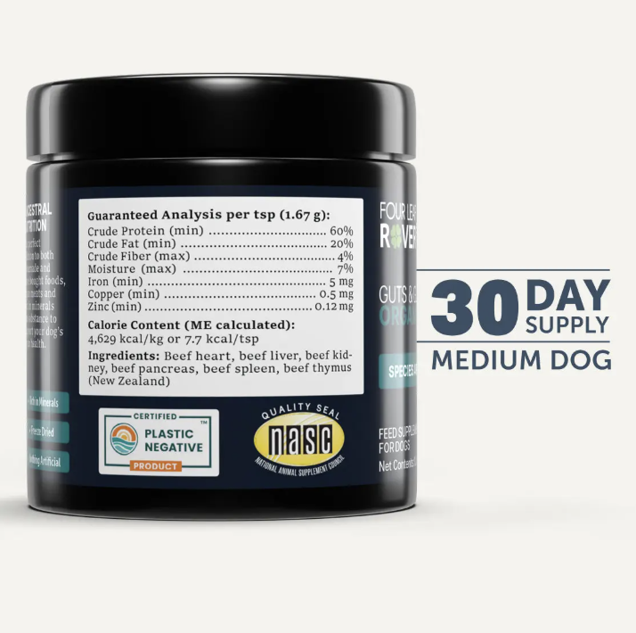 Guts & Glory - Grass-fed Organs For Dogs- Four Leaf Rover - Bulletproof Pet Products Inc