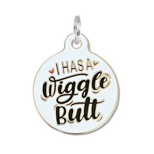 Bad Tags - White Enamel Dog Tag Charm - I Has a Wiggle Butt