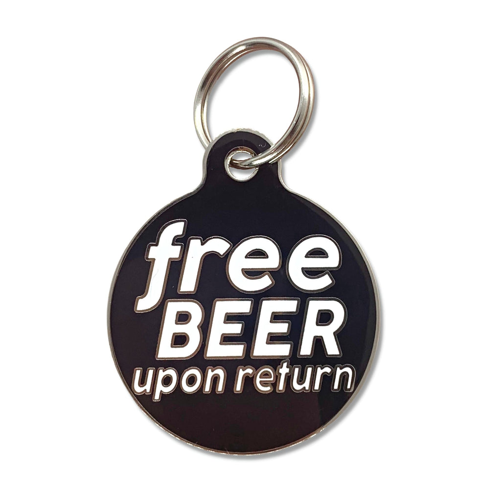 Bad Tags - Black Enamel Funny Dog Tag Charm - Free Beer Upon Return - Bulletproof Pet Products Inc