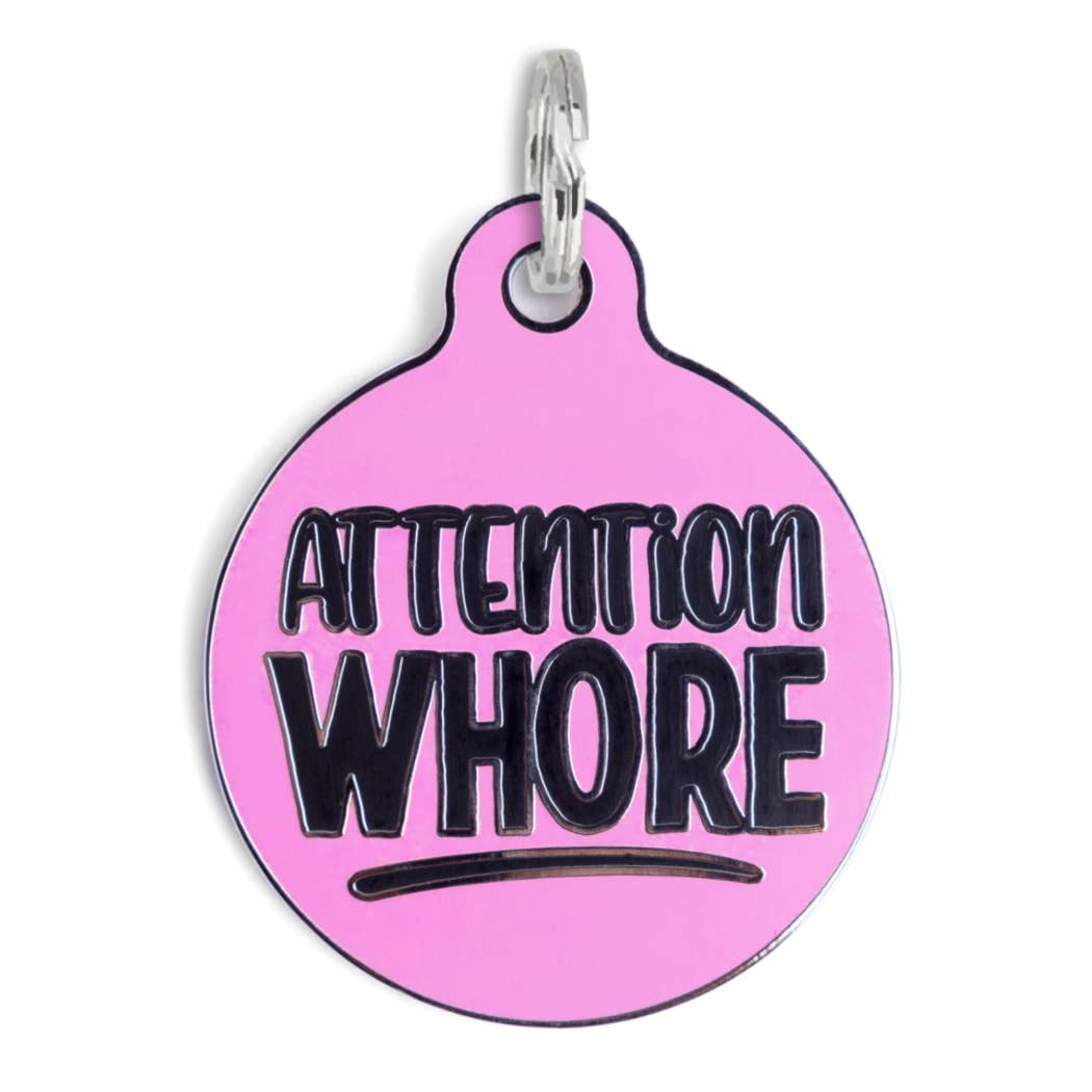 Bad Tags - Pink Enamel Dog Tag Charm - Attention Whore - Bulletproof Pet Products Inc