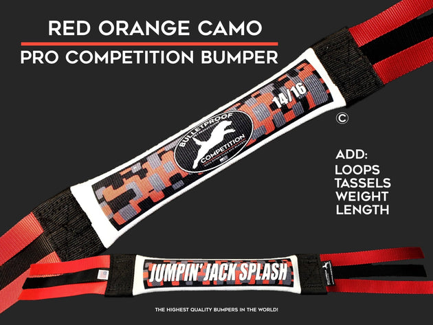 DOCK DIVING BUMPER TUG - COMPETITION SERIES WEIGHTED - REDDISH ORANGE CAMO - Bulletproof Pet Products Inc
