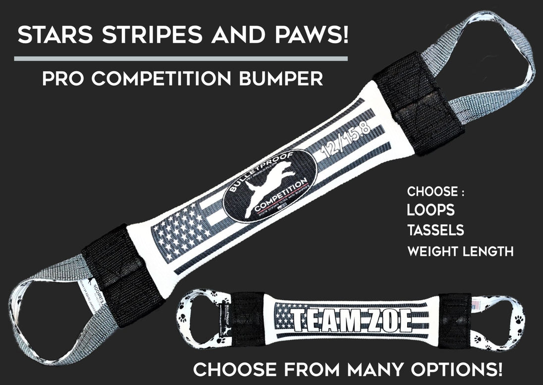 DOCK DIVING BUMPER TUG - COMPETITION SERIES WEIGHTED - STARS STRIPES & PAWS - Bulletproof Pet Products Inc