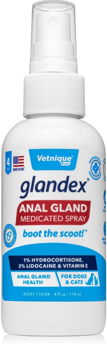 Glandex Anal Gland Medicated Anti Itch Spray for Dogs & Cats, 4-oz bottle - Bulletproof Pet Products Inc