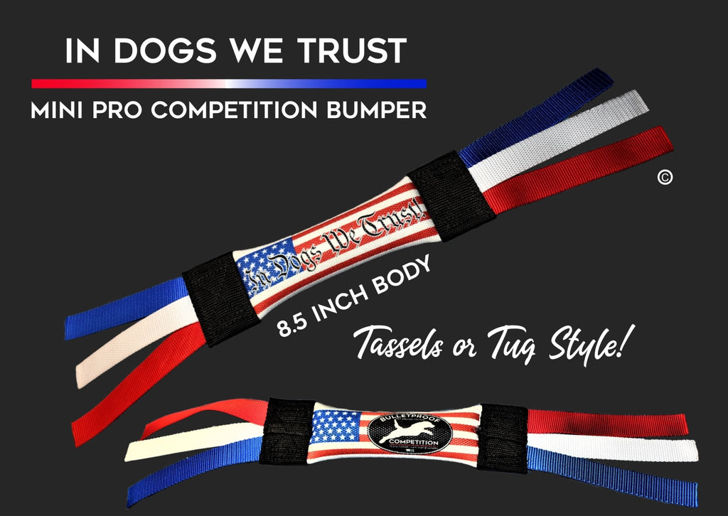 MINI DOCK DIVING BUMPER TUG - COMPETITION SERIES - USA FLAG IN DOGS WE TRUST - Bulletproof Pet Products Inc
