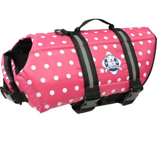 Paws Aboard - Pink Polka Dot Dog Life Jacket - Bulletproof Pet Products Inc