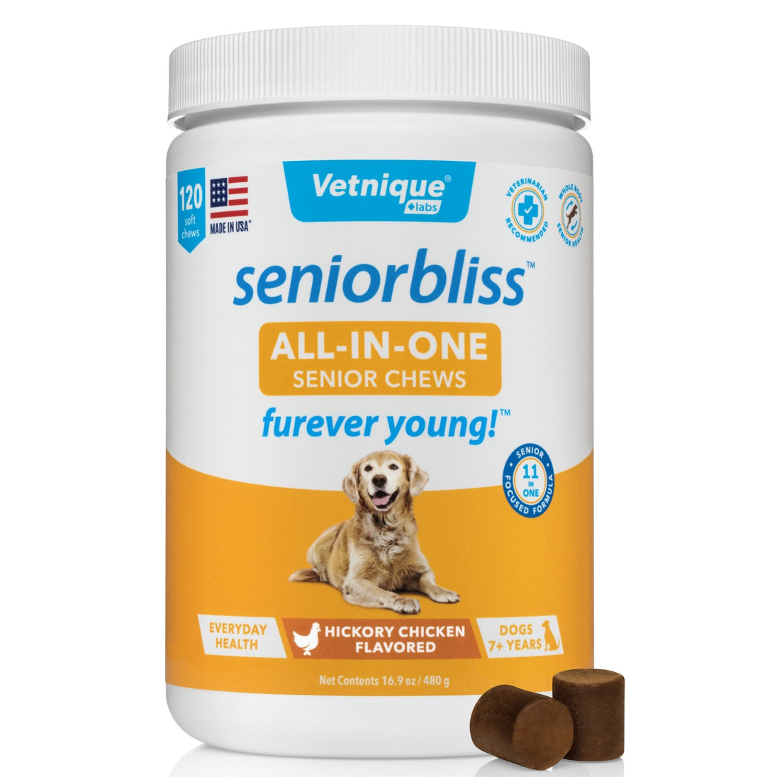 Seniorbliss™ All-in-One Supplement for Senior Dogs - 120 Chews - Bulletproof Pet Products Inc